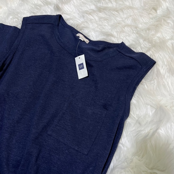 Linen! [GAP] Indigo Blue Sleeveless NWT Crewneck Maxi Dress + Pockets | Small - Picture 8 of 13